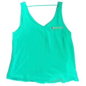 Blu‎ Pepper Teal Green V-Neck Tank Top Zipper Pocket Strap Back Womens L